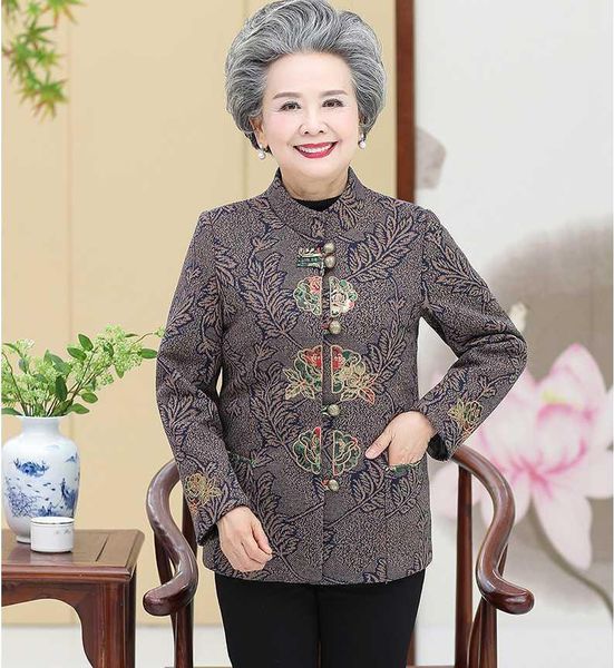 

2019 middle-aged women's autumn coat printing plus size 5xl coats women fashion 60-80 year old female jacket t5781, Black;brown
