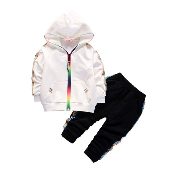 

kids spring autumn baby clothes suit children boy girl hooded rainbow zip jacket pants 2 pcs/set toddler cotton infant clothing lj200826, White