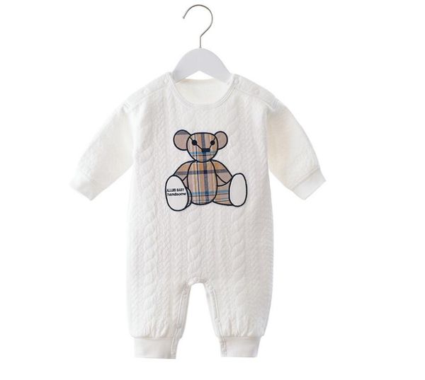 Hochwertiger karierter Strampler für Neugeborene, Frühling und Herbst, Langarm-Onesies für Jungen und Mädchen, Cartoon-Bär-Overalls, Kleinkind-Kleidung für 0–12 Monate