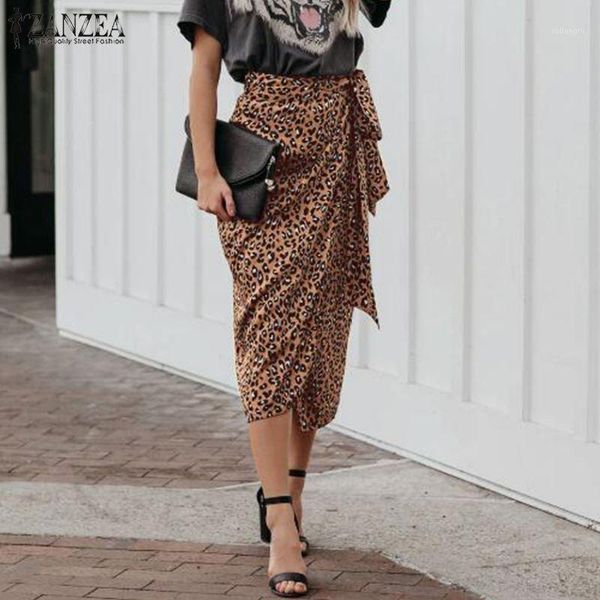 

zanzea fashion women leopard print skirts summer wrap lace up midi skirt elegant pencil skirts jupe work faldas saia femme1, Black