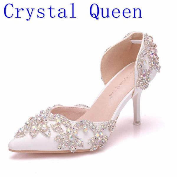 

crystal queenflowers crystal custom ponited head diamond decorate shallow pu elegant 7cm high heel sandals bride wedding shoes, Black