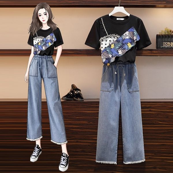 

qffgz ermo women's size large short pantswide leg pantsclothing temperament mm summer new fashion aging fat pants sleeve denim wide l, Gray
