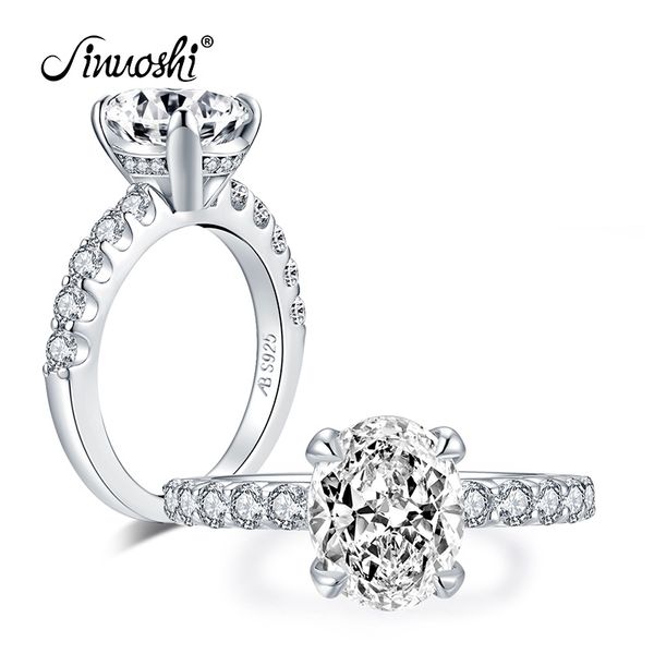 Ainuoshi Luxo 925 Sterling Silver 3Ct Corte oval anel de noivado anel de noivado simulado Diamante Casamento de Jóias de Jóias de Jóias de Jóias de Bridal Y200106