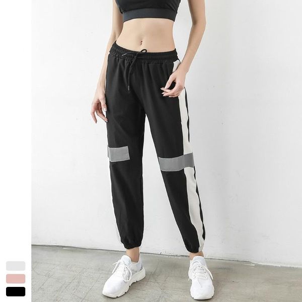 

running pants arrival woman sports reflective stripe cycling breathable leggings fitness loose gym training trousers1, Black;blue