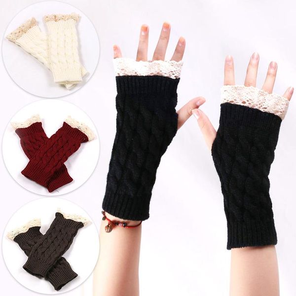

five fingers gloves winter warm fingerless knitted for women acrylic stretch half finger arm glove crochet knitting faux girls mitten, Blue;gray