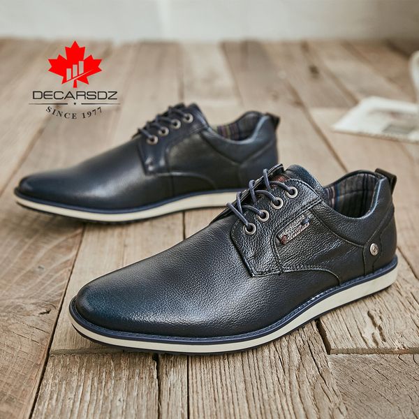 

men genuine leather casual shoes male new fashion lace-up footwear comfy outdoor walk men shoes brand office shoes man 201012, Black