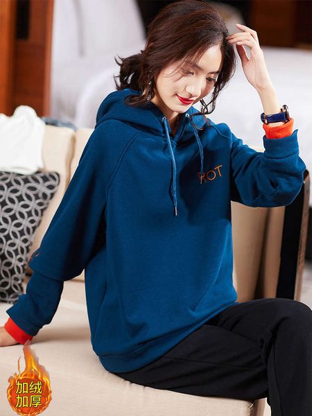 

hooded plush sweater women's autumn and winter clothes 2020 new korean loose foreign style high-end top, Black