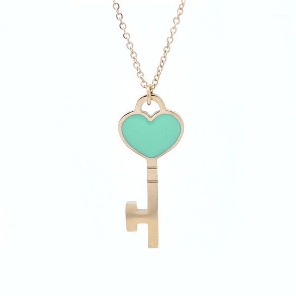 

brand "forever love" short chain choker necklace steel stamp enamel heart key pendant necklace for women lover jewelry gift1, Silver