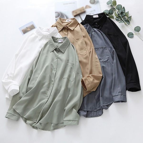 

women's solid pockets temperament loose leisure blouse shirts1, White