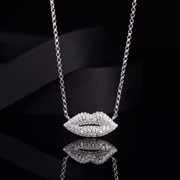 

s925 sterling silver red lips necklace double hearts tail chain adjustable draw chain necklace for women