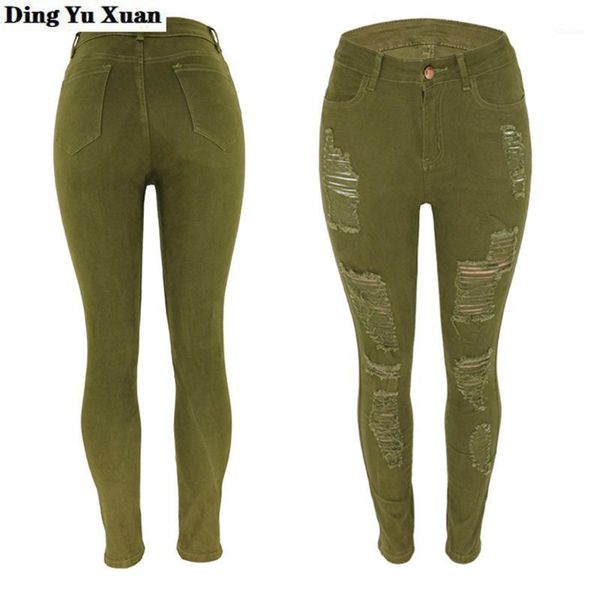

women's jeans women's ripped skinny army green high waist knee hole slim trousers for women black red autumn distressed jean femme, Blue