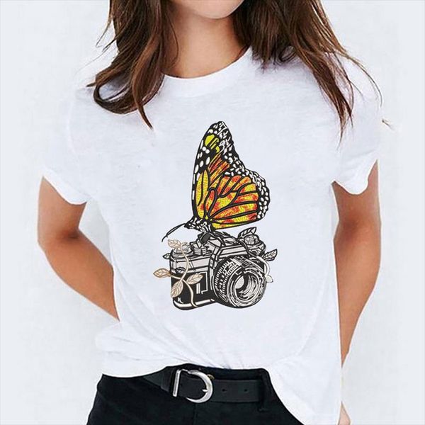 

lady t shirts for women cartoon vintage butterfly fashion printing ladies print womens graphic t shirt female tee shirt, White