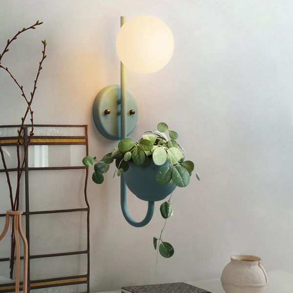 

nordic macarons color plant wall lamp bedroom bathroom glass ball wall light restaurant clothing store cafe decoration lamp