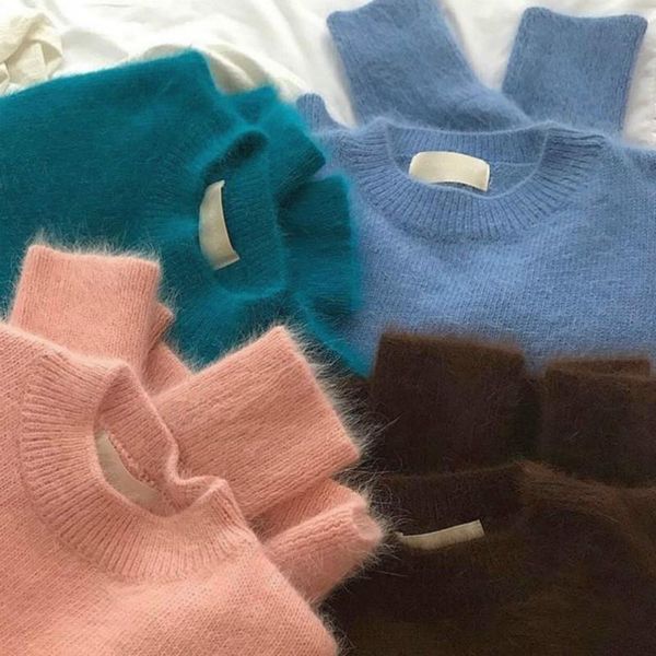 

candy solid color warm winter casual wild mink cashmere sweater multicolor mohair pullovers crop oversized mujer sueter, White;black