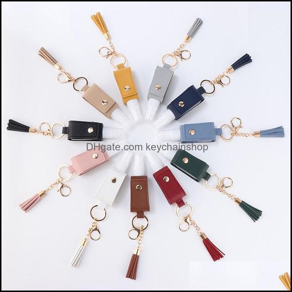 

keychains fashion accessories portable hand sanitizer bottle pu leather sheath bag charm keychain self defense key chain drop delivery 2021, Silver