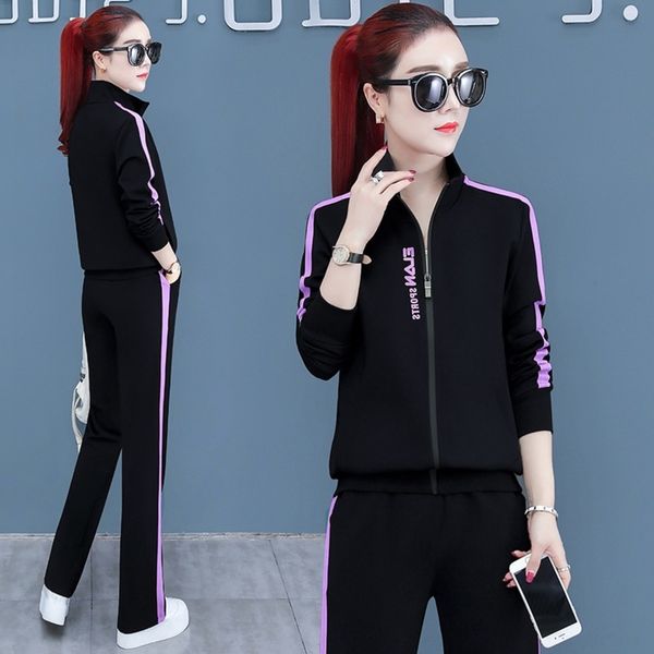 

nj5by cotton stand suit women 2020 new fashion cvc collar loose casual size show sportswear sportswear thin large running two piece set kcxn, Gray