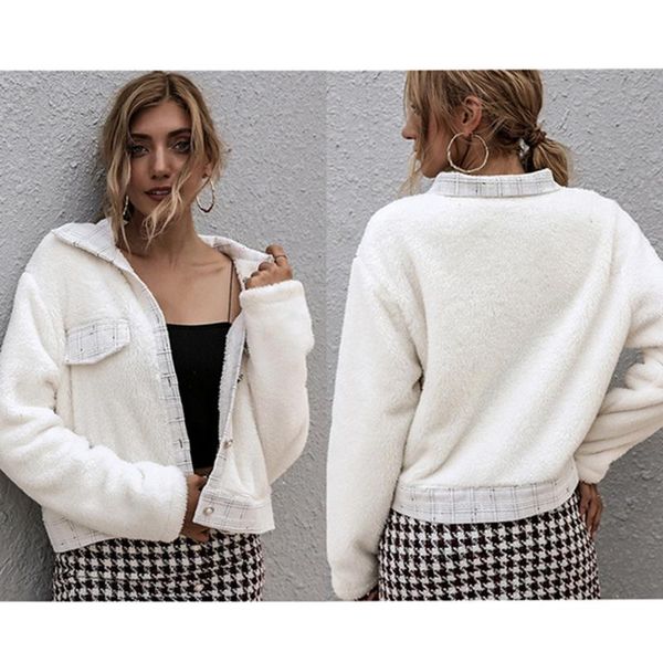 

new women's solid color button lapel pocket wool coat white, Black;brown