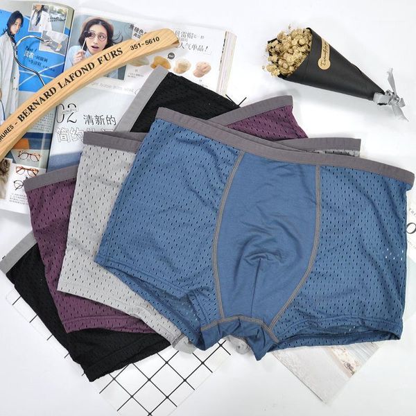 

underpants 4 gift boxed mens underwear nylon mesh breathable mid waist boxer u convex design pants men briefs gifts sexy1, Black;white