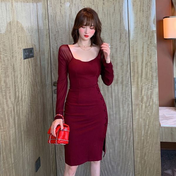 

0vlip 2020 small new autumn machine women's backless mesh slim 3564 2020 small new autumn machine women's backless dress mesh slim, Black;gray