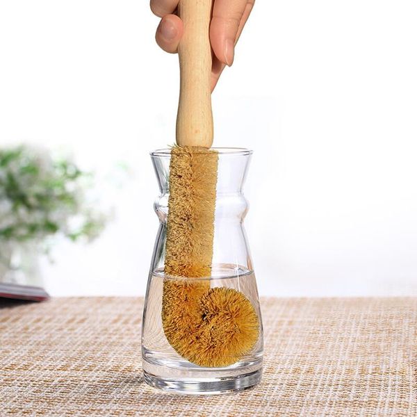 

wooden coconut palm long handle bottle cleaner pot glass cup washing brush tableware cleaning home kitchen tool owd2951