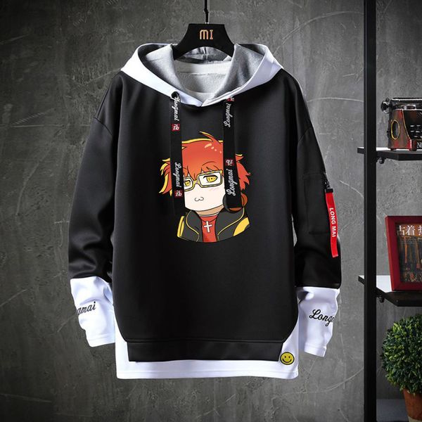 

anime mystic messenger hooded teenagers cosplay cartoon costume coat casual fake two-piece hoodies sweatshirt c0127, Black
