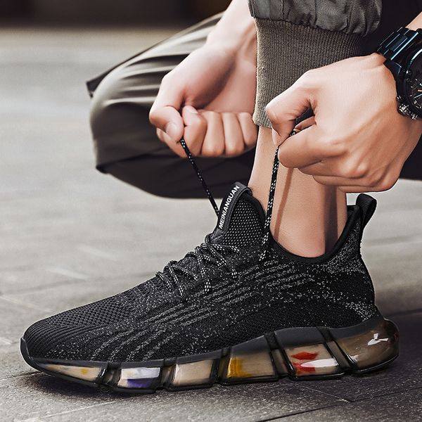 

men's make fashionable air cushion breathable knit sports shoes trend casual shoes.124, Black;brown