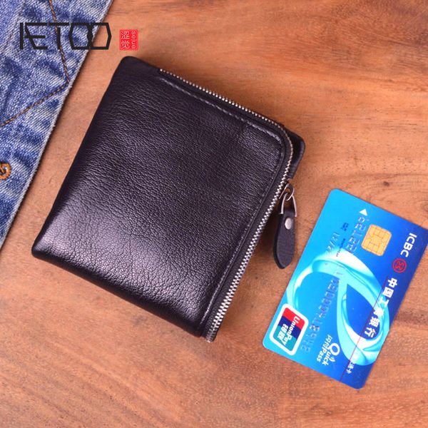 

hbp aetoo leather mini zipper short wallet, male and female square head cowhide small zero wallet, simple money clip, Red;black