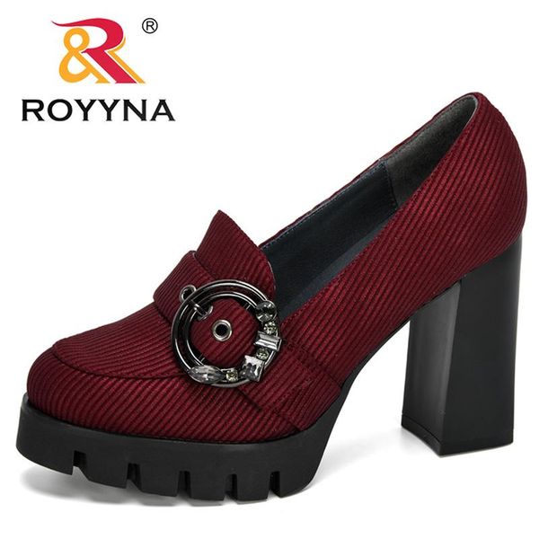

royyna 2021 new designers popular pumps women fashion classic flock high heels shoes ladies round head paltform wedding shoes, Black