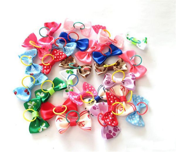 

handmade pets grooming accessories 300pcs/lot mixed ribbon pet bow dog rubber bands hair bows, dogs hairs ornaments 2170