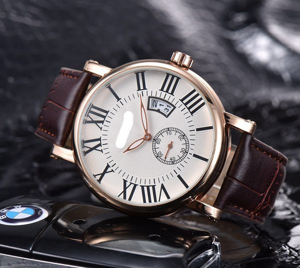 

kajia men's leisure belt calendar watch high quality, Slivery;brown