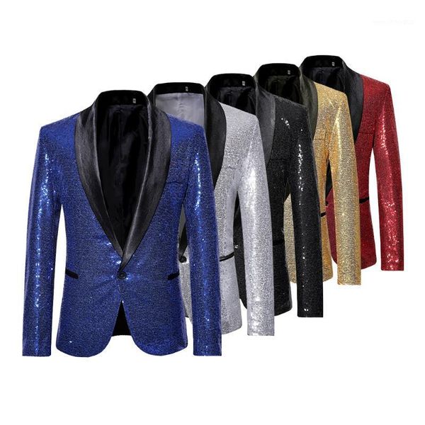 

men's suits & blazers fashion nice classic men gliter sequin jackets one button shawl collar suit jacket wedding nightclub jacket1, White;black