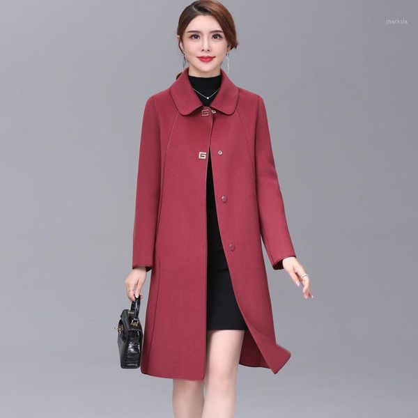 

face woolen coat women's fall / winter 2020 woolen coat medium length mother fashion double faced cashmere woman1, Black