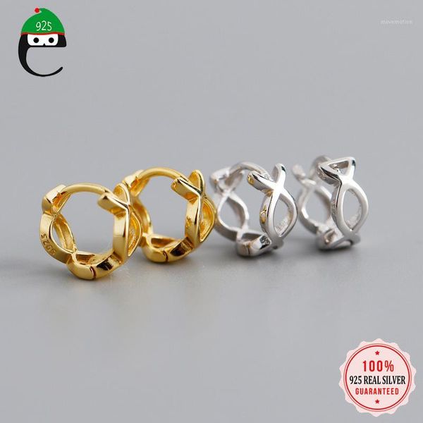 

elfoplatasi authentic 925 sterling silver minimalist geometric hollow hoop earring for women silver 925 earring jewelry da7651, Golden;silver