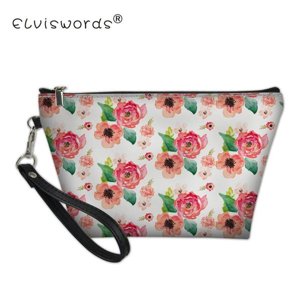 

elviswords women make up floral dream white pattern cosmetic pouch bags storage handbags travel organizer pouch functional box