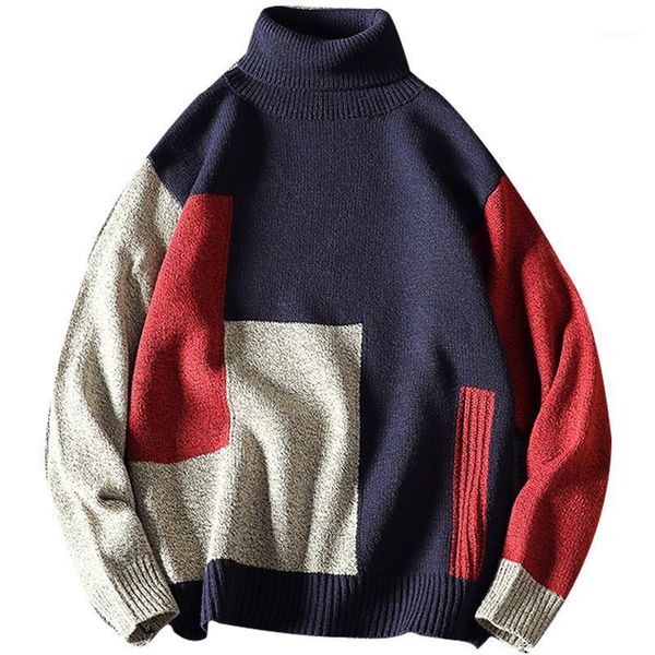 

winter men's turtleneck cotton pullover warm patchwork soft long sleeve no yq clothing knitted casual male sweaters puls size1, White;black