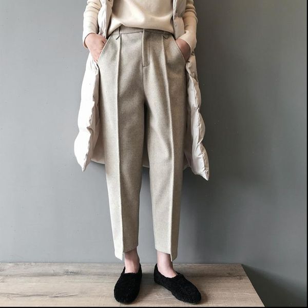 

streetwear trousers winter wool harem pants women elegant baggy warm trousers autumn casual high waist width leg up pants 2020, Black;white