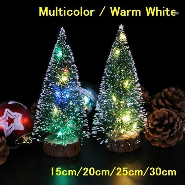 

1pc led light mini artificial christmas trees decorations festival tableminiature snow frost xmas tree decor 4sizes1