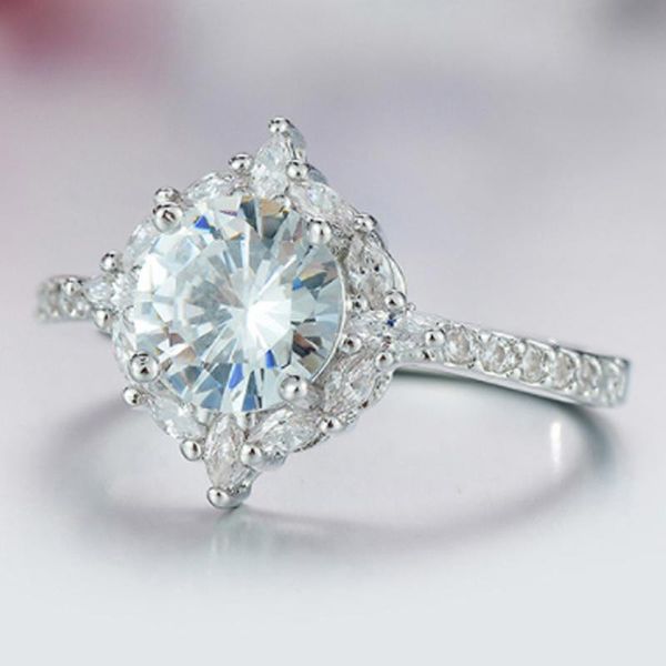 

fashion simple crystal rings for women engagement wedding party luxury jewelry gift, Slivery;golden