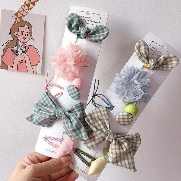 

hair accessories 2021 korea style sweet children hairpin retro check fruit bow rope simple barrettes for girl fashion accessories1, Slivery;white
