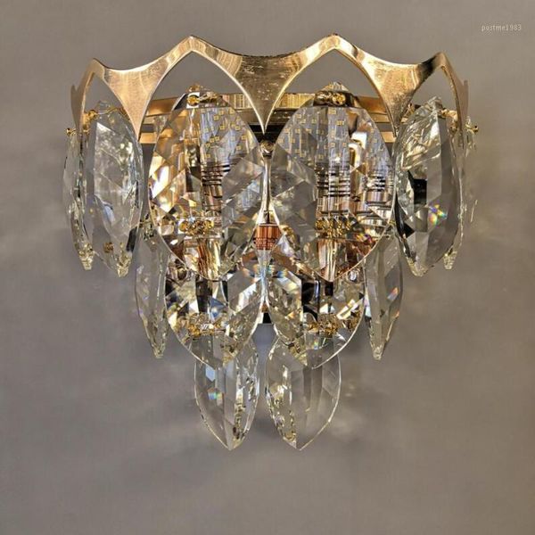 

new gold k9 crystal wall lamp for living room simple l bedroom bedside lamp led background wall1