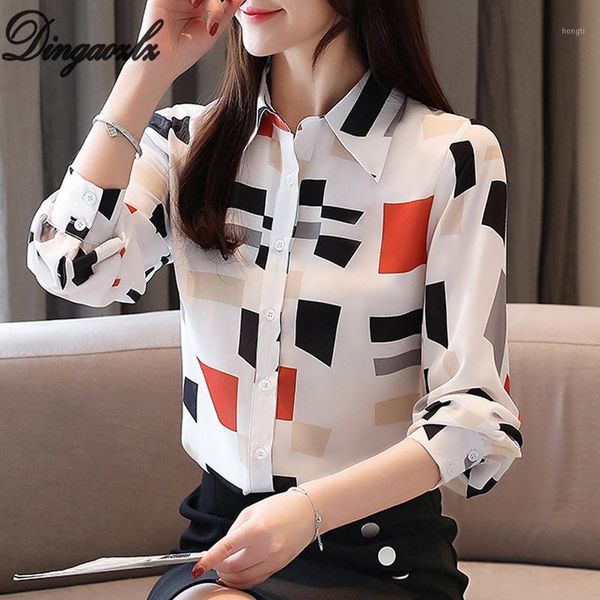 

dingaozlz autumn new printed shirt fashion women long sleeve korea clothing chiffon blouse elegant office lady blusa1, White