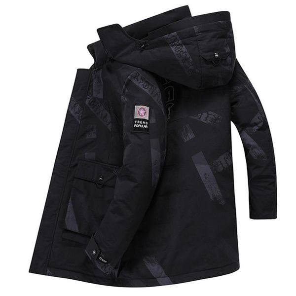 

новая марка зимняя мужская одежда пуховик мода тонкий с капюшоном толстый теплый белый утиный длинное пальто и parka, Black