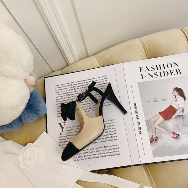 

women's thin heels sandals for women ladies shoes all-match high heels 2021 spring genuine leather round toe shoesshoes, Black