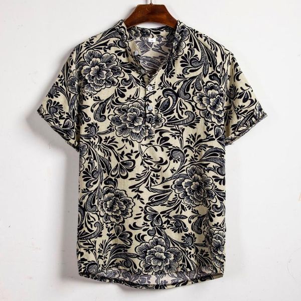 

mens shirts 2020 camisa hawaiian printing short sleeve shirt men summer streetwear ethnic beach blouse camisa masculina 20551, White;black