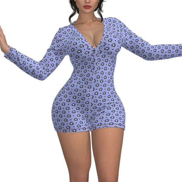 

bodycon playsuit women fruits printed button long sleeve jumpsuit skinny fitness rompers summer 2021 club home wear clothes, Black;white