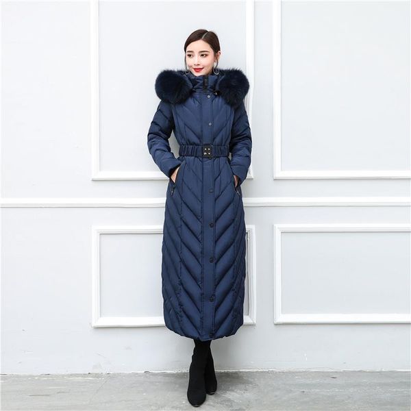 

winter coat super fire winter wear 2020 new big hair collar down jacket women's long style versatile 90% white duck down coat1, Black