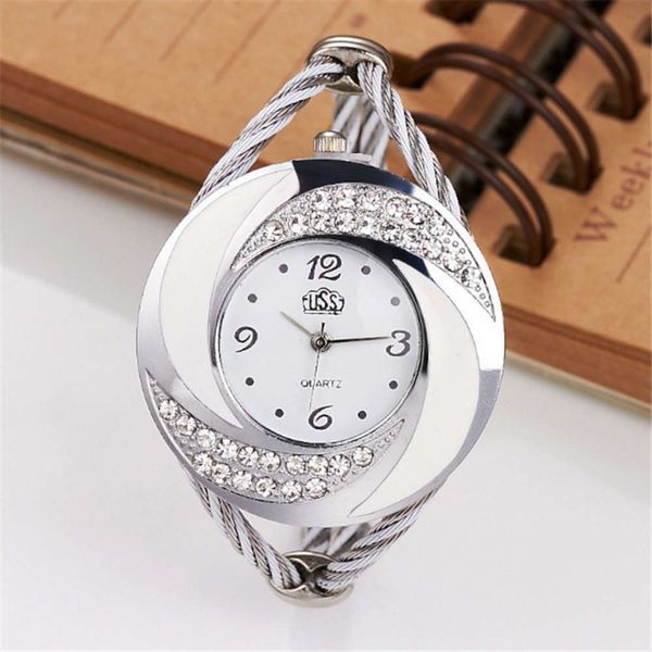 

selling korean steel wire women's new knitting watch with diamond bracelet watch quartz watch, Slivery;brown