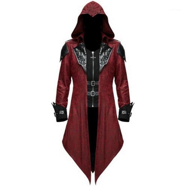 

2020 halloween hoody costumes men long sleeve steampunk jacket gothic swallow-tail coat cosplay costume long assassin1, Tan;black