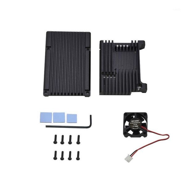

for raspberry pi 4 aluminum alloy case cnc protective cover enclosure with cooling fan for rpi 4 model b(black)1