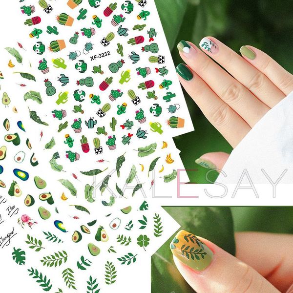 

diy summer refresh nail art stickers cooling leaf nail sticker decals manicure design cactus stickers for nails decoration, Black